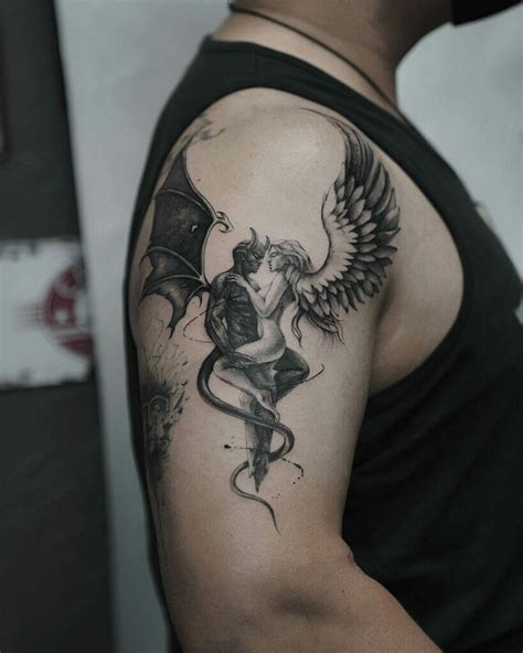 half angel and half devil tattoo|outsons half angel tattoos.